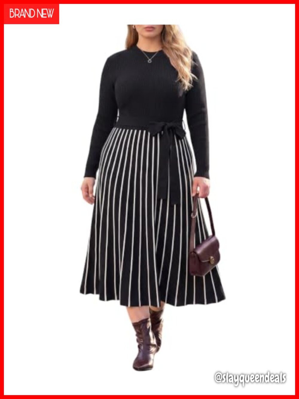 Plus Size Turtleneck Long Sleeve Maxi Sweater Dress with Belt